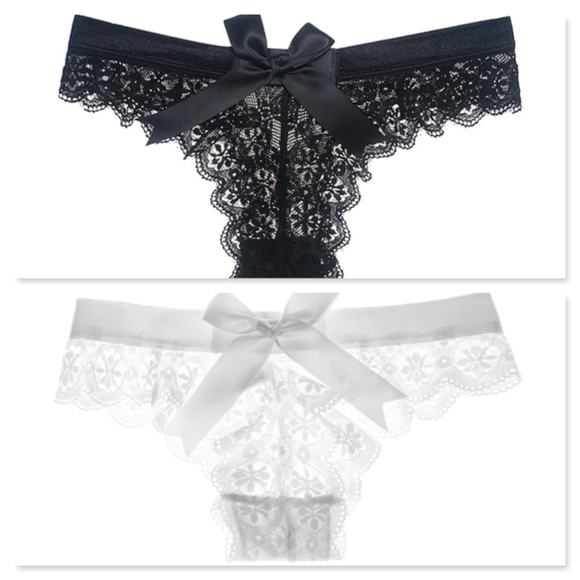 Bow Detail Lace Low Rise Thongs Black or White - Picture 14 of 16
